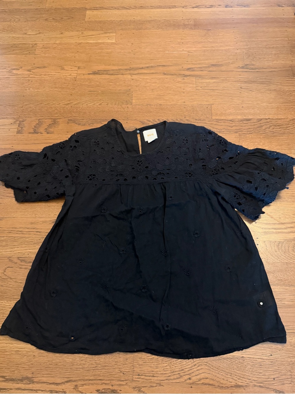 Maeve Black Eyelet Lace Babydoll Tunic Small